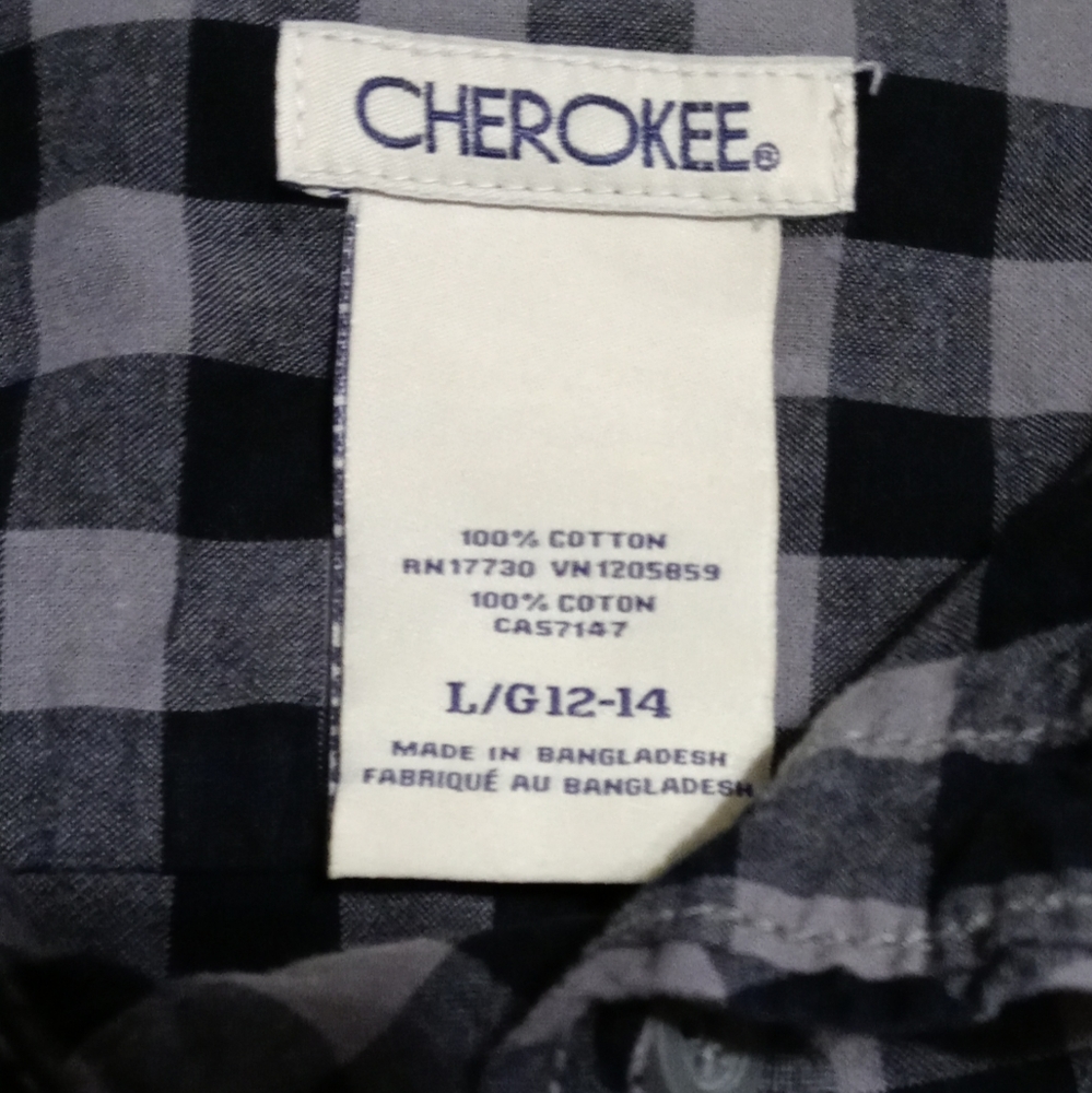 Cherokee Boys Plaid Button-Down Shirt. Size L/G 12-14. Black and Gray - Picture 3 of 12